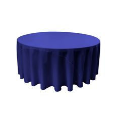 a round table with a blue cloth on it