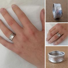 four different views of a person's hand with wedding rings