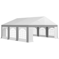 a large white tent with windows on the top and sidewalls, set against a white background