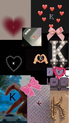 a collage of photos with hearts and letters