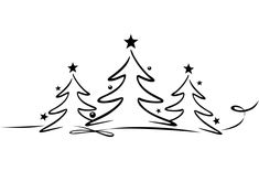 three christmas trees with stars and ribbons on the top, one is black and white