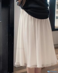 OrcaJump - Flattering and Concealing A-Line High-Waisted Midi Skirt - Accentuate Your Figure Elegant White Skirt With Elastic Waistband, White Non-stretch Knee-length Skirt, White Knee-length Pleated Skirt, Skirts Midi High Waisted, Mid Length Skirts, Skirt Skirt, Chiffon Skirt, Color Fabric, Bottom Clothes