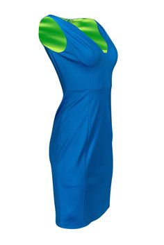 Add a little vibrancy to your wardrobe with this eye-catching neon number from Elie Tahari. This classically cut sheath dress with plunge neckline is the perfect thing to wear when you want to stand out! Size 2 63% Viscose, 32% Nylon, 5% Elastane Neon blue exterior with neon lime green lining V-neck plunge neckline Moulded cups Sheath silhouette Zippered back Waist 26" Bust 30" Total length 37.5" Blue Stretch V-neck Bodycon Dress, Lined V-neck Bodycon Dress, Neon Number, Blue Exterior, Tahari Dress, Plunge Neckline, Elie Tahari, Neon Blue, Plunging Neckline