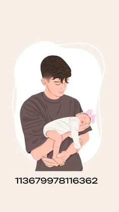 a man holding a baby in his arms with the caption's name below it