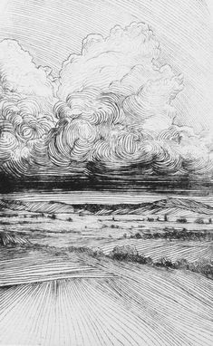 an image of a landscape with clouds in the sky and trees on the other side