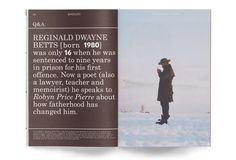 an open magazine with a man standing in the snow