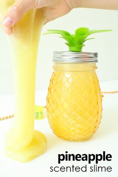 pineapple scented slime in a mason jar