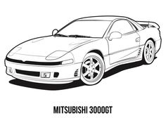 a drawing of a car that is in black and white with the words,'nissan 300