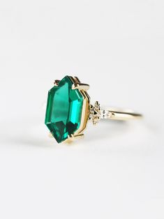 Lillie Ring (Emerald) – HIDDENSPACE Bride Design, Bride Details, Hexagon Design, Solid Gold Band, The Modern Bride, Ring Emerald, Minimal Style, Salt And Pepper Diamond, Matching Band