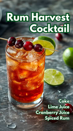 Rum Harvest Cocktail Fall Thanksgiving Cocktails, Manly Cocktail Recipes, Rum Fall Drinks, Spices Rum Cocktails, Cranberry Rum Cocktail, Fall Rum Drinks, Drinks With Spiced Rum, Fall Rum Cocktails, Cocktail Recipes For Fall