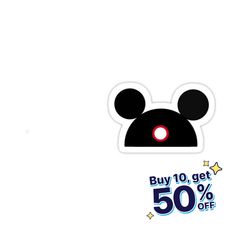 a sticker with the words buy 10 get 50 % off and mickey mouse's head