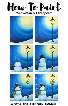 how to paint snowman and lamppost with step by step instructions