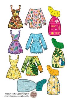 paper doll clothes with different designs on them