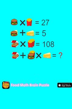 an image of a math puzzle with food on the side and numbers above it that spell out