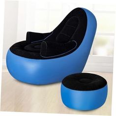 an inflatable chair and ottoman are sitting on the floor next to each other