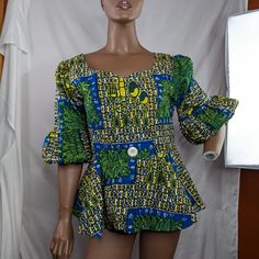 Nwot Women African Print Blouse Handmade With Back Zipper, Lining Inside, Very Comfortable, Decorated With Stones To Add Sparkles. Approx Measurements :Bust 42", Waist 40",Blouse Length 24",Shoulder To Sleeve 18",Around Arms: 16". Pair With Jeans,Leggings, Skirts, Suitble For Any Occasion. African Print Blouse, African Blouses, Ankara Tops, Design Dresses, Jeans Leggings, African Design Dresses, African Wear, African Design, Blouse Length