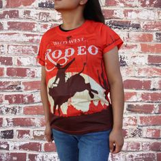 ST-617_OR Bull Graphic, Rodeo Shirts, Horse Rider, The Horse, Horse Lover, Wild West, Rodeo, Crew Neckline, Womens Clothing Tops