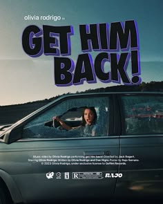 a movie poster for the film get him back with a woman sitting in a car