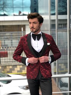 Product :Abboud Claret Red Embroidery Slim Tuxedo Color code : Claret Red Available Size : 46-48-50-52-54-56-58Suit material : 65% Viscose , 35% Polyester Machine washable : No Fitting : Regular Slim Fit Cutting : Double Slit, Single ButtonRemarks : Dry Cleaning Only Package included : Jacket, Vest, Pants, Bowtie & Pocketsquare Thrifted Wedding, Blue Tuxedo Wedding, Men's Tuxedo Wedding, Red Velvet Suit, Tuxedo Colors, Wedding Tuxedo, Blue Tuxedos, Slim Fit Tuxedo, Claret Red