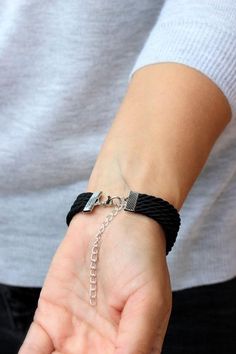 This lovely minimalistic knot bracelet created from black decorative twisted cord and clasp in silver tone metal. Length: 17-18 + 6 cm of chain (to the order I can make other length) A wonderful jewelry for everyday and a great gift! Other bracelets of my shop you can see here: https://www.etsy.com/shop/NaTavelli?section_id=13470528 Thanks for your visit! Adjustable Metal Braided Bracelet With Lobster Clasp, Adjustable Braided Bracelet With Lobster Clasp, Infinity Knot Bracelet, Sailor Knot Bracelet, Sailor Knot, Bracelet Rope, Sea Necklace, Sailor Knots, Nautical Bracelet