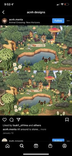 an animated map with animals in the middle and trees on each side, along with other items