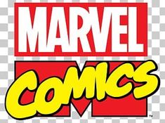 two logos for comics and the word's name is written in red, yellow and white