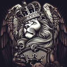 a lion with a crown on his head and wings above it's head is an eagle