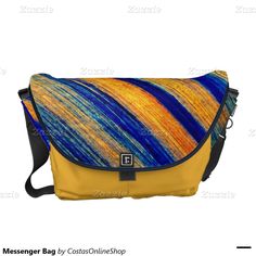 Yellow,Blue,Strip, Painting Messenger Bag Yellow Blue