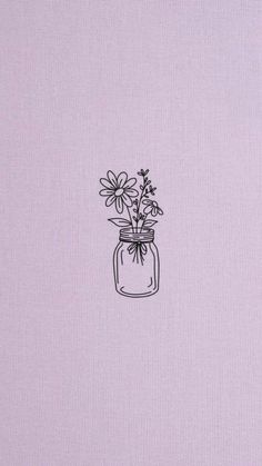 a drawing of flowers in a mason jar on a pink background with the word love written below it