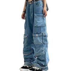 Nwt Impulsive Loose Wide-Leg Women Streetwear Hip Hop Multiple-Pocket Cargo Jeans, Plus Size Wide-Leg Cargo Jeans Pet And Smoke Free Home Joy Oversized Cargo Pants, Streetwear Hip Hop, Women Streetwear, Jeans Plus Size, Jeans Fashion, Cargo Jeans, Streetwear Women, Cargo Pants, Flare Jeans