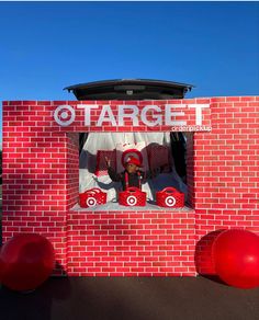 there is a display in the shape of a target booth