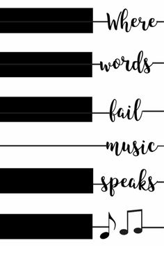 the words are written in black and white, with music notes on each one side