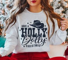 Funny Matching Christmas Sweaters, Country Christmas Shirt Ideas, Vinyl Shirts Christmas, Dollywood Christmas Outfit, Funny Christmas Crewneck, Dolly Christmas Shirt, Christmas Sweater Vinyl, Christmas Country Outfits