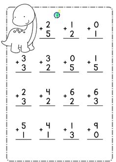 an addition worksheet for the number 1 to 10 with dinosaurs and numbers on it