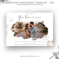 the wedding photo card is shown with flowers and greenery around it, including an image of