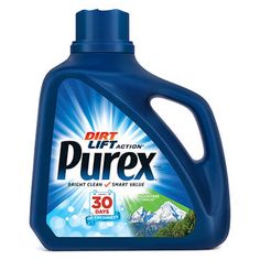 a bottle of purex liquid on a white background