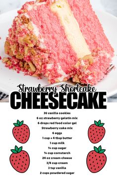 slice of cake with fork in front of it Strawberry Crunch Cheesecake, Crunch Cheesecake, Cheesecake Strawberry, Strawberry Shortcake Cheesecake, Cheesecake Filling, Creamy Cheesecake, Fun Baking Recipes, Cheesecake Recipe