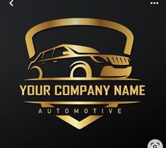 a gold car logo with the words your company name on it and an arrow in the middle