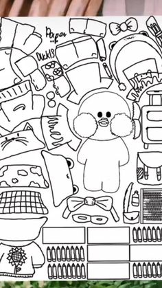 a coloring page with lots of different things on it