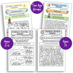 three different worksheets for children's worship