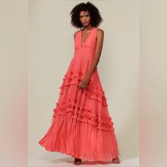 Worn Only One Time, In Great Condition; Floor Length Formal Gown; Beautiful Watermelon Color And Perfect For Summer Wedding Or Black Tie Event! Watermelon Color, Halston Heritage Dress, Halston Heritage, Black Tie Event, Formal Gown, Formal Gowns, Black Tie, Summer Wedding, Floor Length