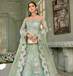 Pistachio Lehenga, Sea Green Gown, Green Bridal Lehenga, Mehendi Dress, Heavy Lehenga, Wedding Fits, Lehenga Gown, Overall Outfit, Green Lehenga