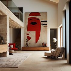 a living room filled with furniture and a painting on the wall