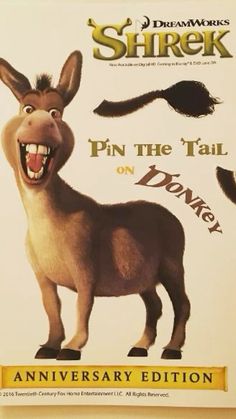 an advertisement for the animated movie shrek, featuring donkeys with their mouths open