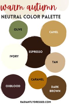 the color scheme for warm autumn neutral color palettes with text overlaying them