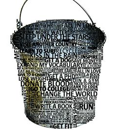 a black and white photo with words written in different languages on the side of a bucket