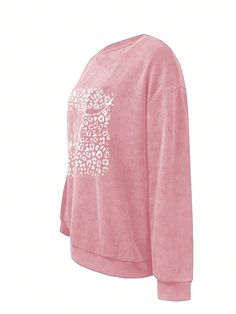 Experience ultimate comfort and style with our Women's Round Neck Drop Shoulder Sweatshirt. Made with high-quality materials and designed to provide a relaxed fit, this sweatshirt is perfect for everyday wear. The drop shoulder design adds a trendy touch, making it a must-have for any fashion-forward wardrobe. Upgrade your style and stay comfortable with this sweatshirt. Color : Pink Style : Casual Pattern Type : Butterfly Type : Pullovers Neckline : Round Neck Sleeve Length : Long Sleeve Sleeve Pink Drop Shoulder Winter Top, Cozy Fit Long Sleeve Graphic Print Tops, Relaxed Fit Tops For Leisure In Winter, Comfortable Pink Long Sleeve Sweatshirt, Relaxed Fit Long Sleeve Sweater With Letter Print, Fall Pink Drop Shoulder Top, Relaxed Fit Letter Print Long Sleeve Sweater, Casual Sweatshirt For Loungewear, Casual Comfortable Sweatshirt For Loungewear