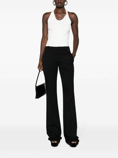 Saint Laurent Flared Wool Trousers - Farfetch Formal Flare Pants With Belt Loops, Elegant Flared Wide Leg Pants With Belt Loops, Elegant Wide Leg Flare Pants With Belt Loops, Elegant Flare Pants With Belt Loops, Formal Flared Wide Leg Pants With Belt Loops, Wool Trousers, Trouser Style, Black Wool, Low Rise