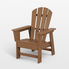 a brown wooden chair sitting on top of a white floor