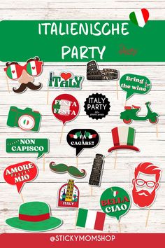 italy party photo booth props and decorations